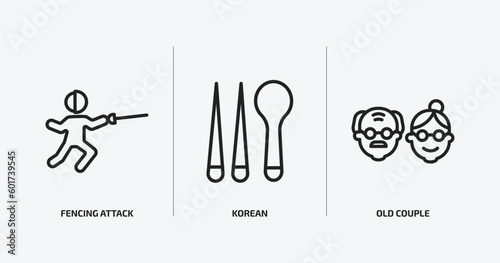 people outline icons set. people icons such as fencing attack, korean, old couple vector. can be used web and mobile.