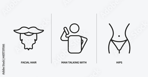 people outline icons set. people icons such as facial hair, man talking with phone, hips vector. can be used web and mobile.