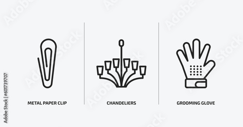 other outline icons set. other icons such as metal paper clip, chandeliers, grooming glove vector. can be used web and mobile.