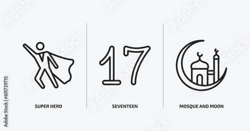 other outline icons set. other icons such as super hero, seventeen, mosque and moon vector. can be used web and mobile.