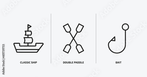 nautical outline icons set. nautical icons such as classic ship, double paddle, bait vector. can be used web and mobile.