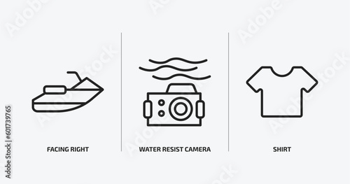 nautical outline icons set. nautical icons such as facing right  water resist camera  shirt vector. can be used web and mobile.