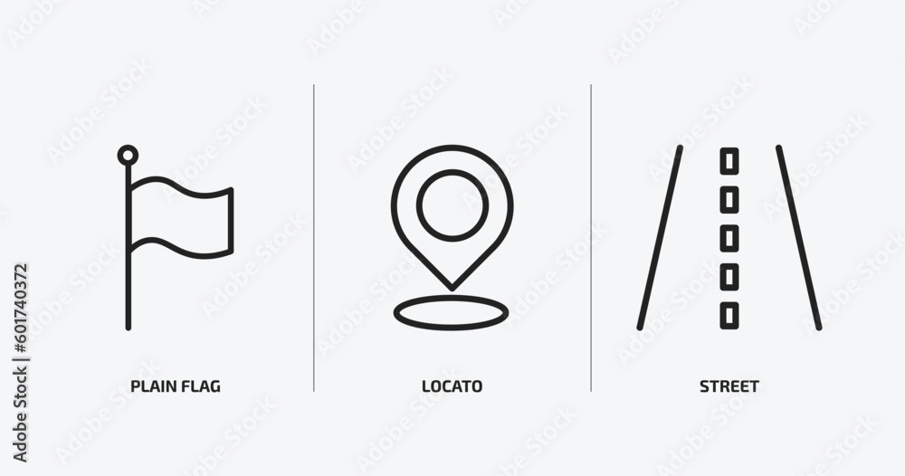 maps and flags collection. outline icons set. maps and flags collection. icons such as plain flag, locato, street vector. can be used web and mobile. - obrazy, fototapety, plakaty 
