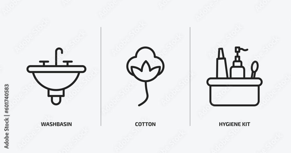 hygiene outline icons set. hygiene icons such as washbasin, cotton, hygiene kit vector. can be used web and mobile. hygiene outline icons set. hygiene icons such as washbasin, cotton, hygiene kit vector. can be used web and mobile.