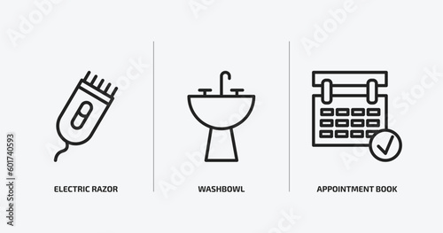 hygiene outline icons set. hygiene icons such as electric razor, washbowl, appointment book vector. can be used web and mobile.