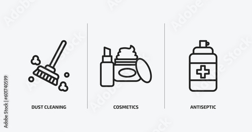 hygiene outline icons set. hygiene icons such as dust cleaning, cosmetics, antiseptic vector. can be used web and mobile.