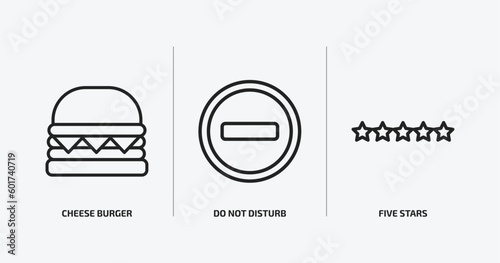 hotel and restaurant outline icons set. hotel and restaurant icons such as cheese burger, do not disturb, five stars vector. can be used web and mobile.