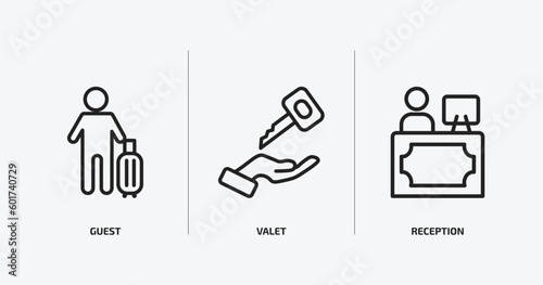 Tela hotel and restaurant outline icons set