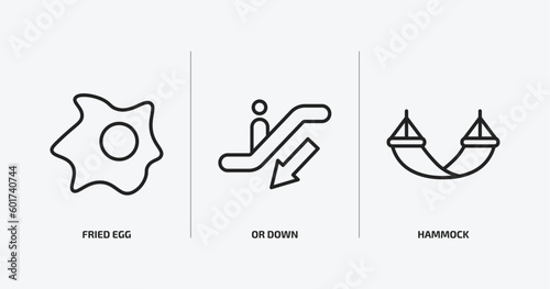 hotel and restaurant outline icons set. hotel and restaurant icons such as fried egg, or down, hammock vector. can be used web and mobile.