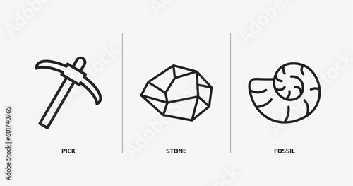 history outline icons set. history icons such as pick, stone, fossil vector. can be used web and mobile.