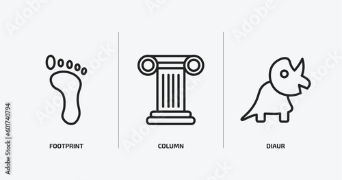 history outline icons set. history icons such as footprint, column, diaur vector. can be used web and mobile.