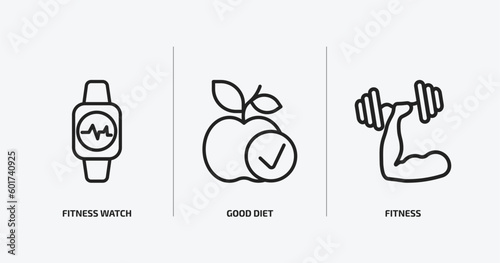 gymandfitness outline icons set. gymandfitness icons such as fitness watch, good diet, fitness vector. can be used web and mobile.