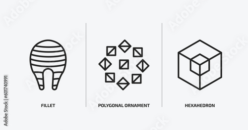 geometry outline icons set. geometry icons such as fillet, polygonal ornament, hexahedron vector. can be used web and mobile.