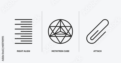 geometry outline icons set. geometry icons such as right align, metatron cube, attach vector. can be used web and mobile.