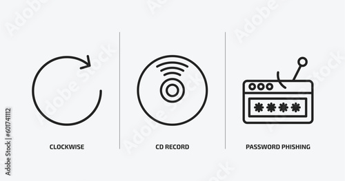 general outline icons set. general icons such as clockwise, cd record, password phishing vector. can be used web and mobile.