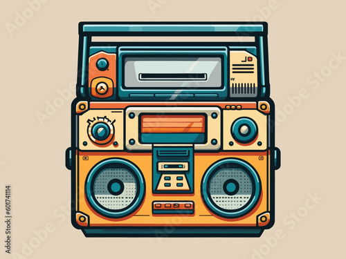 Engraving retro vintage woodcut modern style music audio boombox speaker for cassettes types. Can be used like logo or icon. Graphic Art Vector