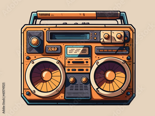 Engraving retro vintage woodcut modern style music audio boombox speaker for cassettes types. Can be used like logo or icon. Graphic Art Vector