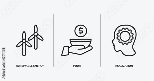 general outline icons set. general icons such as renewable energy label, poor, realization vector. can be used web and mobile.