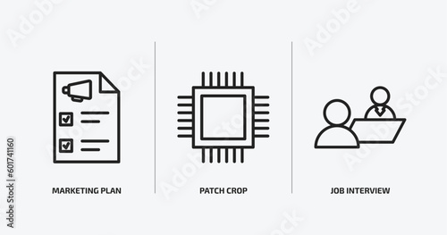 general outline icons set. general icons such as marketing plan, patch crop, job interview vector. can be used web and mobile.