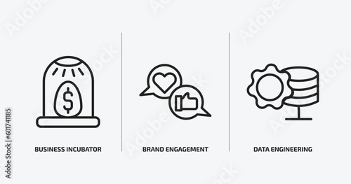 general outline icons set. general icons such as business incubator, brand engagement, data engineering vector. can be used web and mobile.