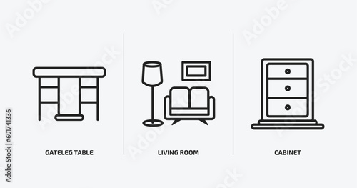 furniture & household outline icons set. furniture & household icons such as gateleg table, living room, cabinet vector. can be used web and mobile.