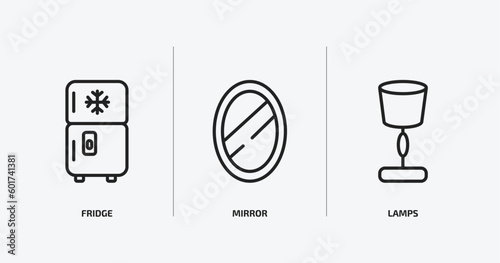 furniture & household outline icons set. furniture & household icons such as fridge, mirror, lamps vector. can be used web and mobile.