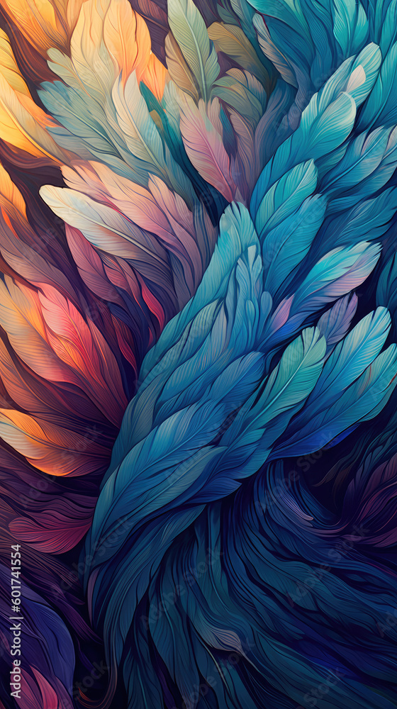 Abstract colorful background of lush feathers. Generative AI Abstract colorful background of lush feathers. Generative AI