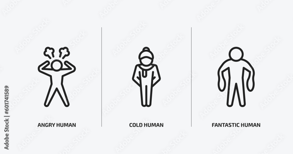 Obraz premium feelings outline icons set. feelings icons such as angry human, cold human, fantastic human vector. can be used web and mobile.