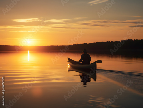 Ein Boot auf einem See bei Sonnenaufgang