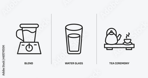 food outline icons set. food icons such as blend, water glass, tea ceremony vector. can be used web and mobile.