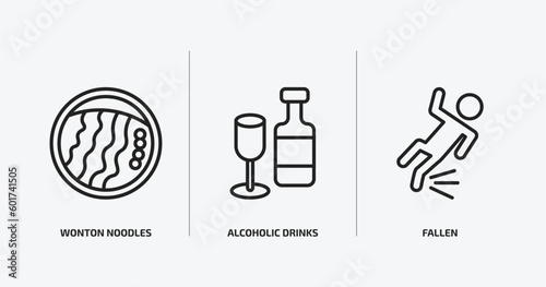 food outline icons set. food icons such as wonton noodles, alcoholic drinks, fallen vector. can be used web and mobile.