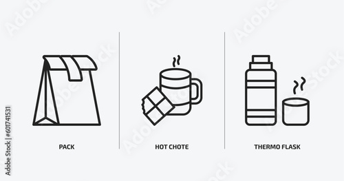 food outline icons set. food icons such as pack, hot chote, thermo flask vector. can be used web and mobile.