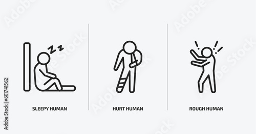 feelings outline icons set. feelings icons such as sleepy human, hurt human, rough human vector. can be used web and mobile.