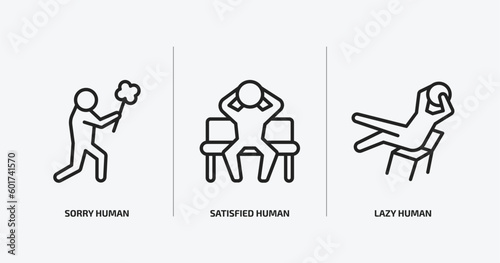 feelings outline icons set. feelings icons such as sorry human, satisfied human, lazy human vector. can be used web and mobile.