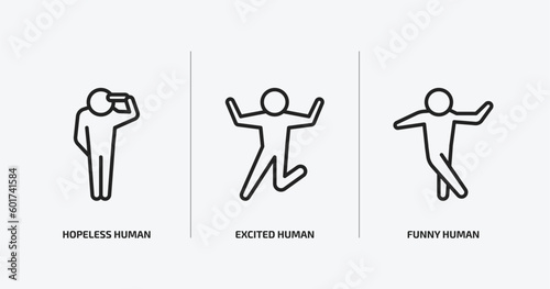 feelings outline icons set. feelings icons such as hopeless human, excited human, funny human vector. can be used web and mobile.