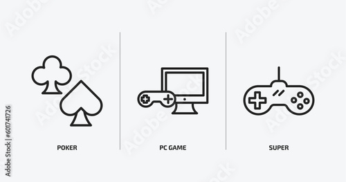 arcade outline icons set. arcade icons such as poker, pc game, super vector. can be used web and mobile.