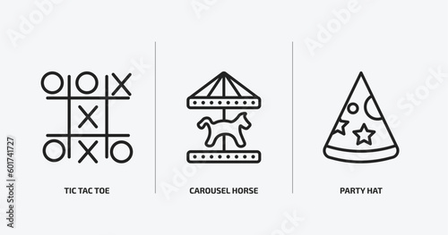arcade outline icons set. arcade icons such as tic tac toe, carousel horse, party hat vector. can be used web and mobile.