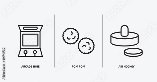 arcade outline icons set. arcade icons such as arcade hine, pom pom, air hockey vector. can be used web and mobile.