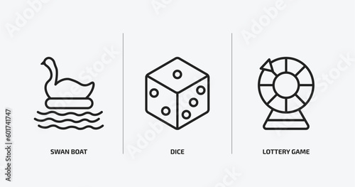 arcade outline icons set. arcade icons such as swan boat, dice, lottery game vector. can be used web and mobile.