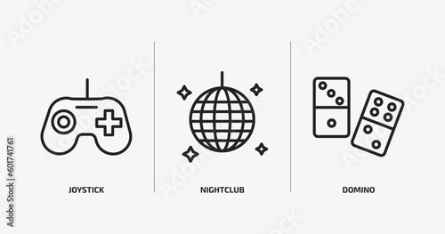 arcade outline icons set. arcade icons such as joystick, nightclub, domino vector. can be used web and mobile.