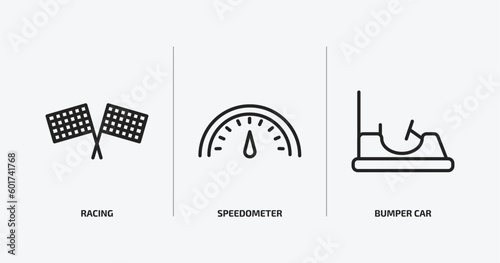 arcade outline icons set. arcade icons such as racing, speedometer, bumper car vector. can be used web and mobile.
