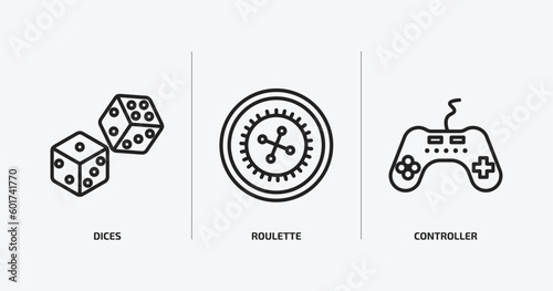 arcade outline icons set. arcade icons such as dices, roulette, controller vector. can be used web and mobile.