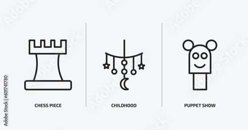 arcade outline icons set. arcade icons such as chess piece, childhood, puppet show vector. can be used web and mobile.