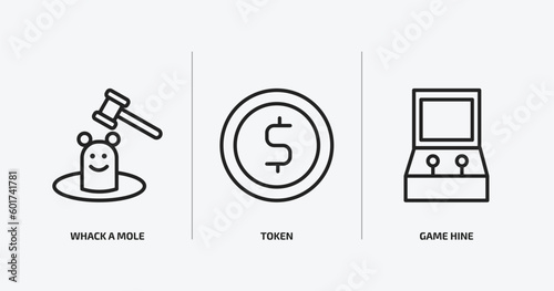 arcade outline icons set. arcade icons such as whack a mole, token, game hine vector. can be used web and mobile.