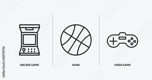 arcade outline icons set. arcade icons such as arcade game, dunk, video game vector. can be used web and mobile.