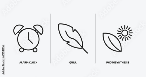 education outline icons set. education icons such as alarm clock, quill, photosynthesis vector. can be used web and mobile.