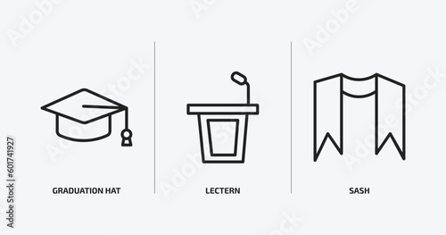 education collection. outline icons set. education collection. icons such as graduation hat, lectern, sash vector. can be used web and mobile. photo