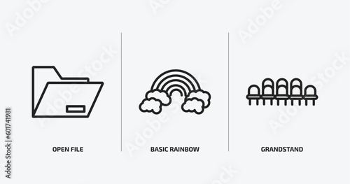 education outline icons set. education icons such as open file, basic rainbow, grandstand vector. can be used web and mobile.