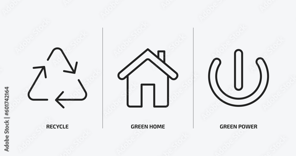 ecology outline icons set. ecology icons such as recycle, green home, green power vector. can be used web and mobile. ecology outline icons set. ecology icons such as recycle, green home, green power vector. can be used web and mobile.