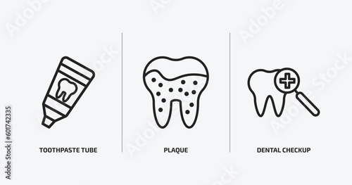 dentist outline icons set. dentist icons such as toothpaste tube, plaque, dental checkup vector. can be used web and mobile.